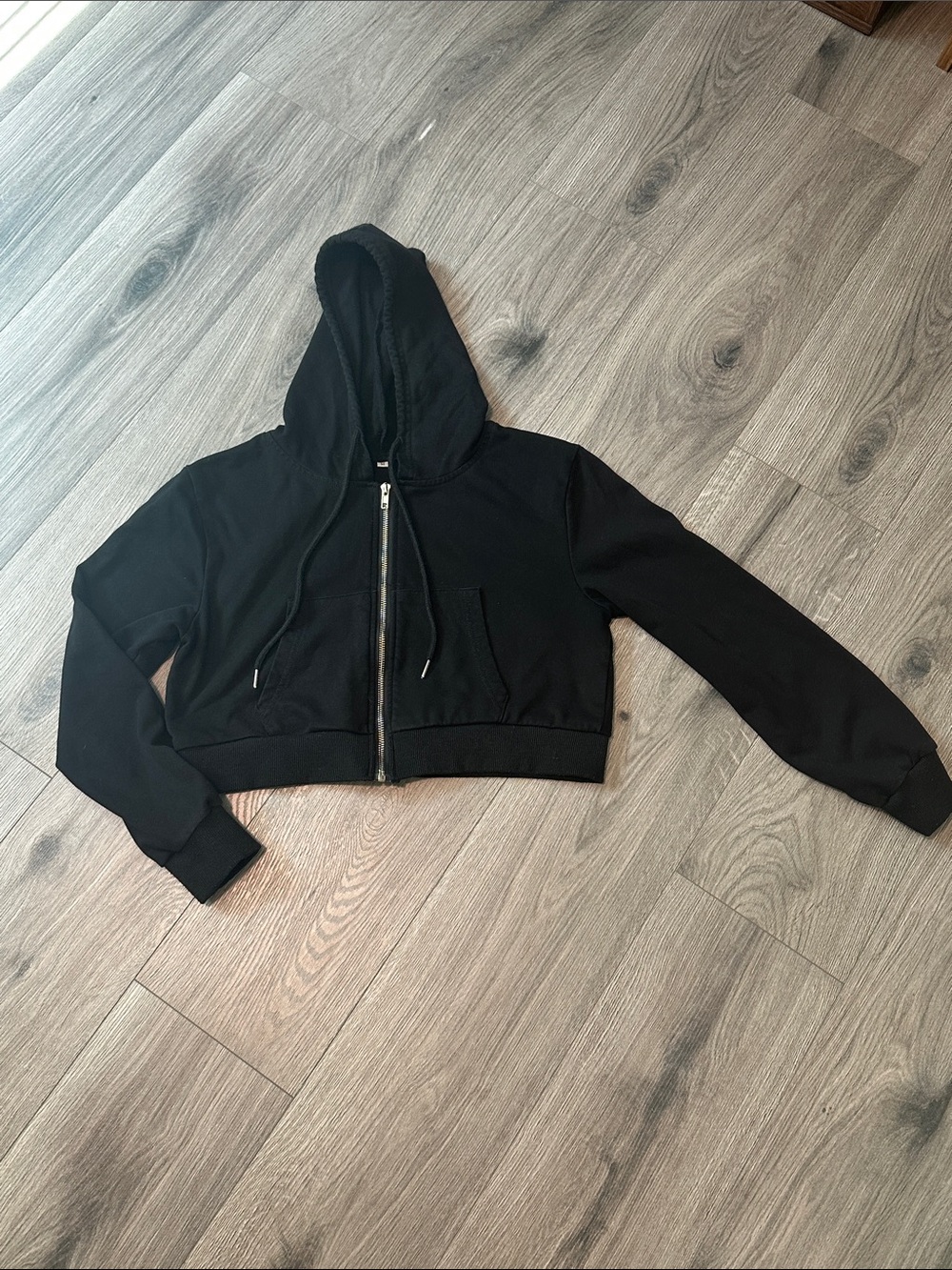 Black Cropped Zip-Up Hoodie Jacket - Women